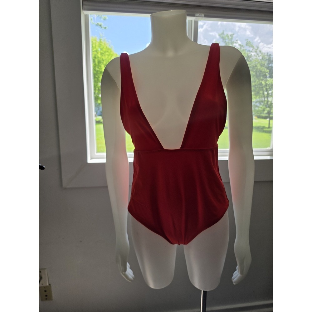 Mara Hoffman Audrey One Piece Swimsuit Vitality Red Deep VNeck Size L - Picture 4 of 11